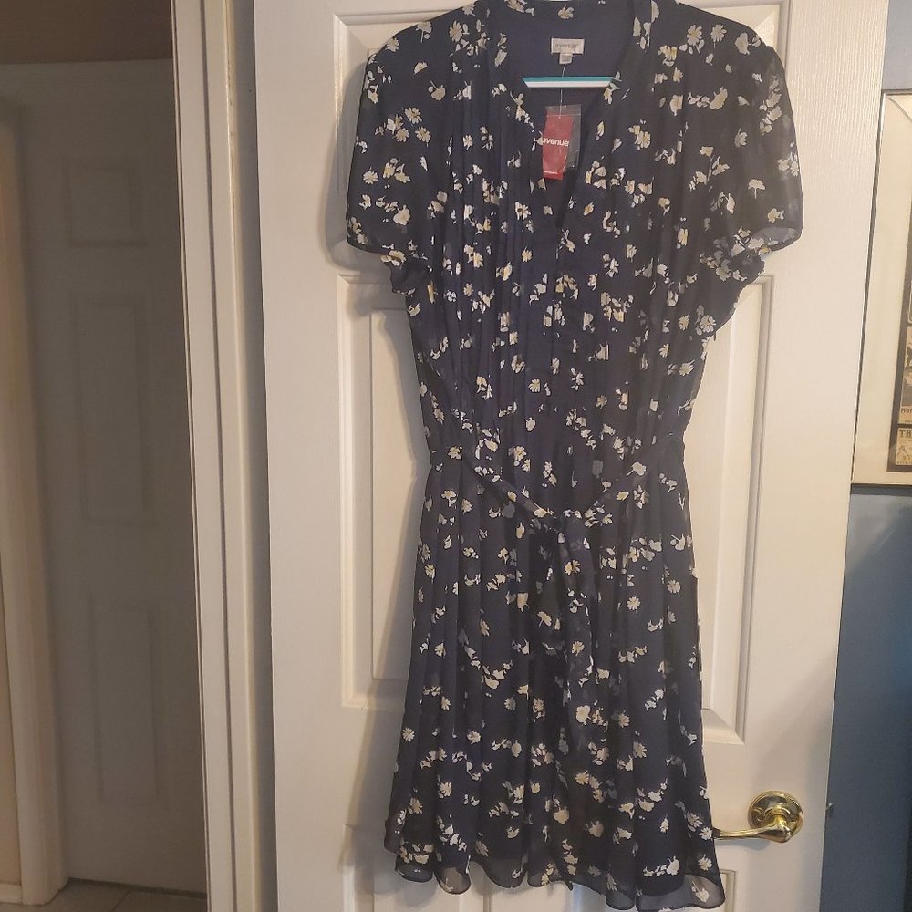 Avenue Navy Floral Tie-Waist Dress